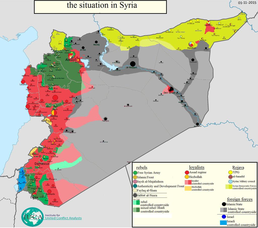 Situation en Syrie au 1er novembre 2015. Cartographie par Thomas van Linge.